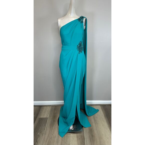 NWT Zuhair Murad Embellished Beaded Draped One-Shoulder Gown Blue Size 10 $4550 - Picture 3 of 10